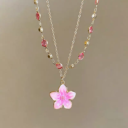Pink Blossom Double Chain Necklace