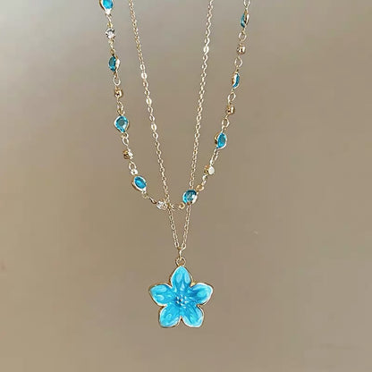 Blue Flower Beaded Layered Necklace