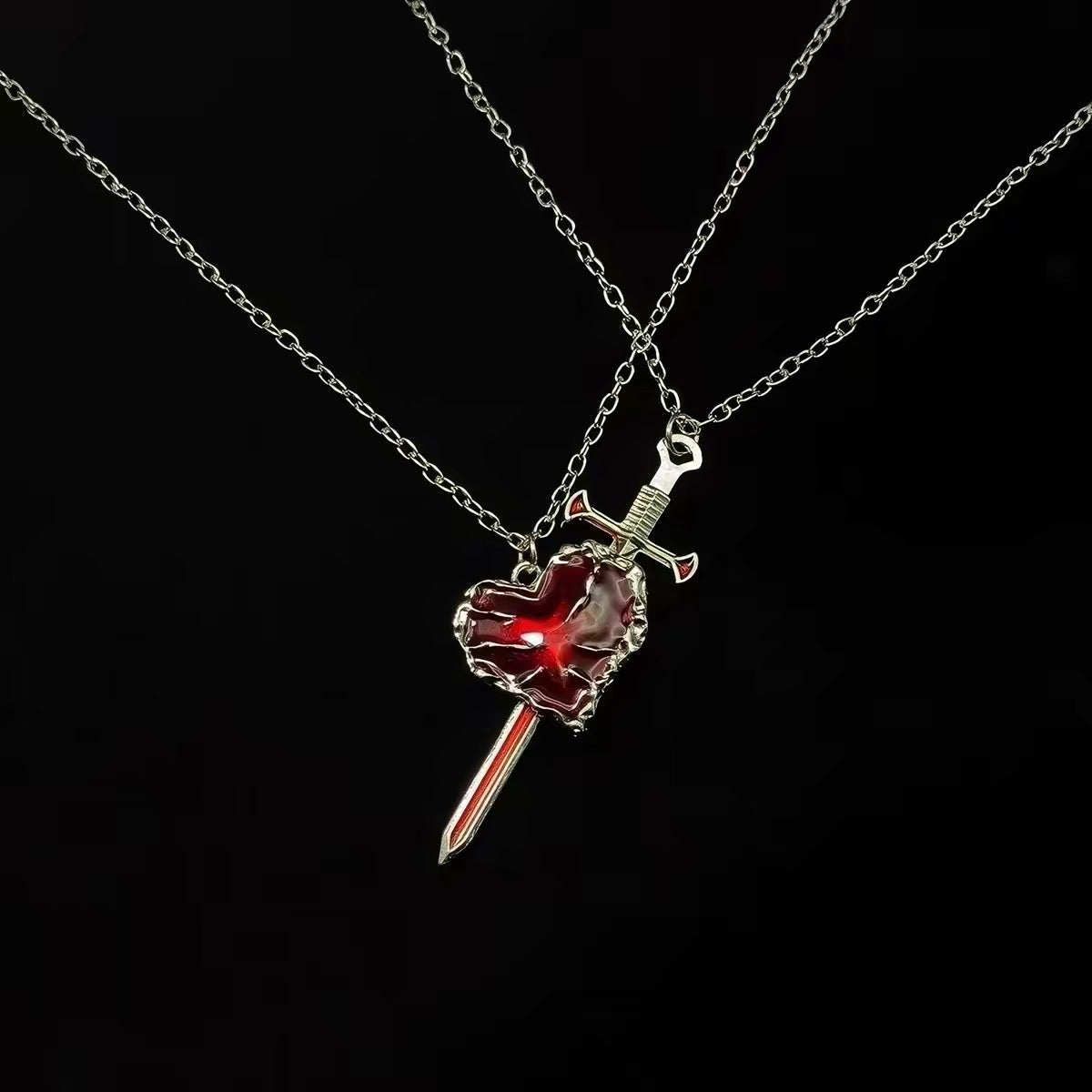 Sword & Heart Couple Necklace Set