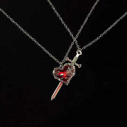 Sword & Heart Couple Necklace Set
