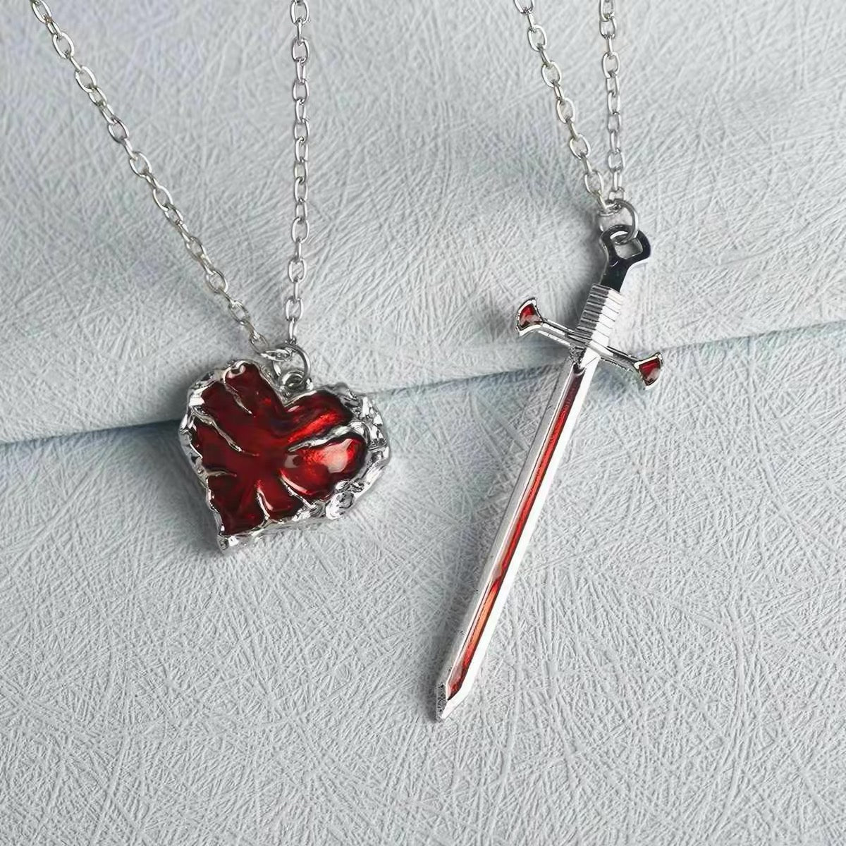 Sword & Heart Couple Necklace Set