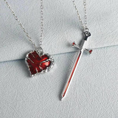 Sword & Heart Couple Necklace Set