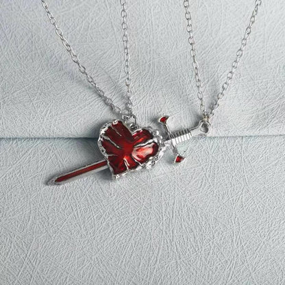 Sword & Heart Couple Necklace Set