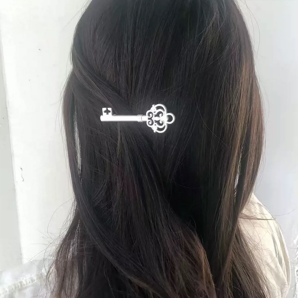 Silver Secret Key Hair Clip