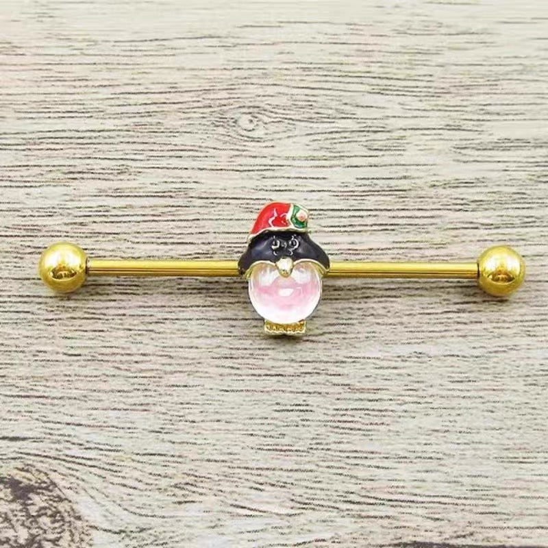 Gold Owl Crystal Industrial Earring