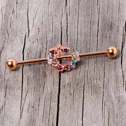Rose Gold Bee Pastel Crystal Industrial Earring