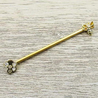 Gold Bee Honeycomb Industrial Earring