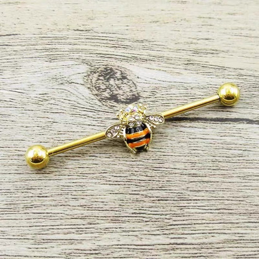 Gold Crystal Bee Industrial Barbell