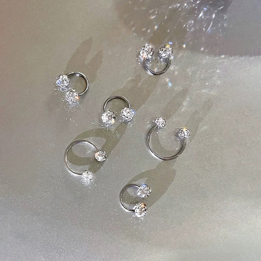 Silver Double Crystal Horseshoe Nose Ring