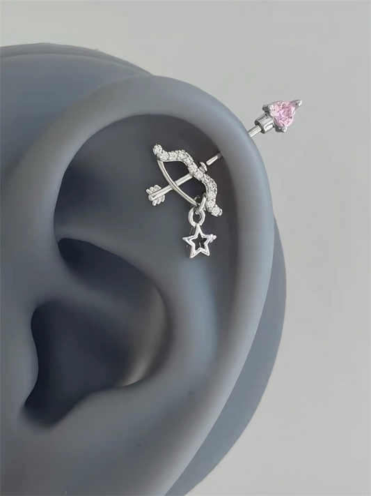 Crystal Arrow & Star Charm Vertical Helix Earring