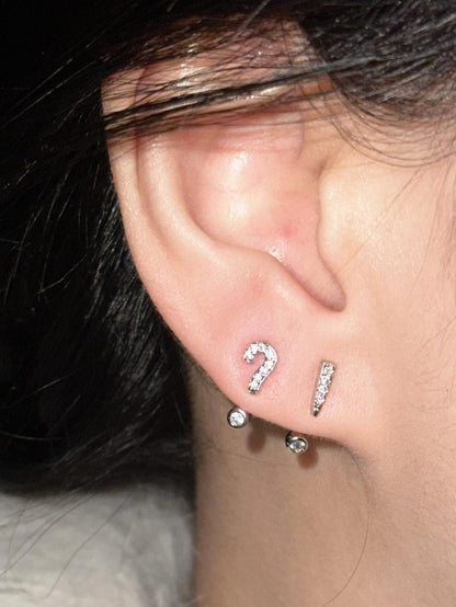 Question & Exclamation Mark Double Lobe Earrings Stack