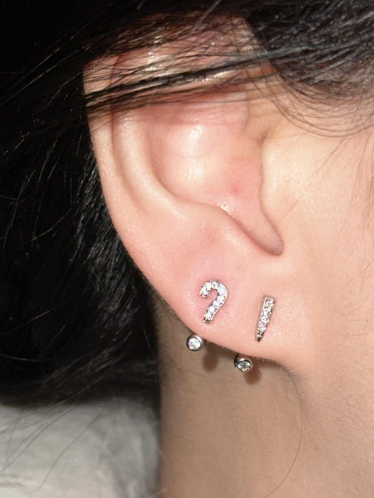 Question & Exclamation Mark Double Lobe Earrings Stack