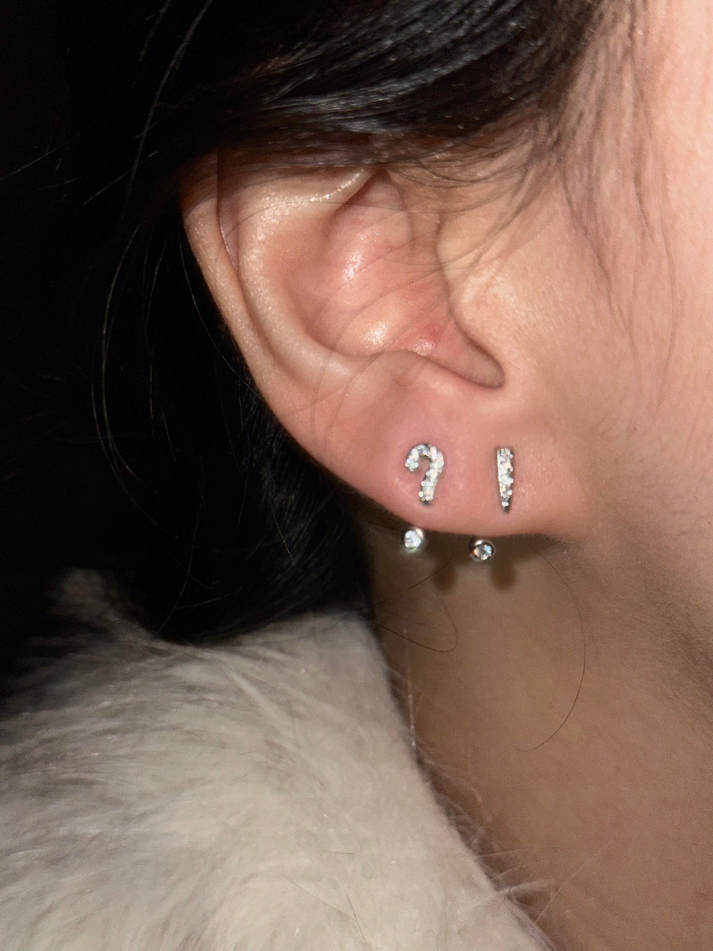 Question & Exclamation Mark Double Lobe Earrings Stack