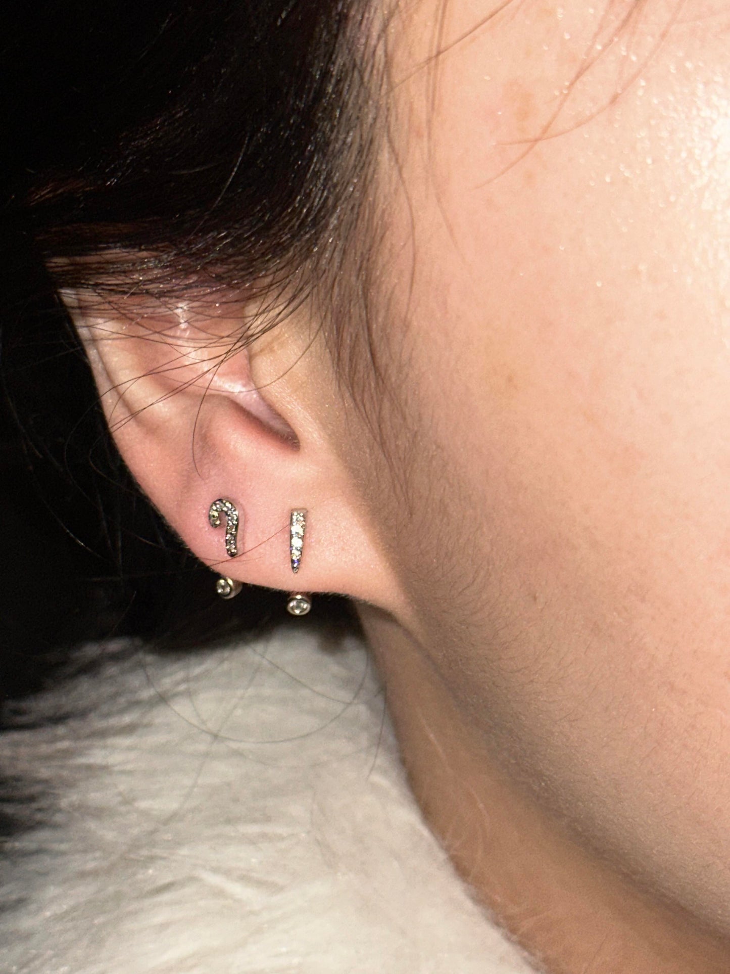 Question & Exclamation Mark Double Lobe Earrings Stack