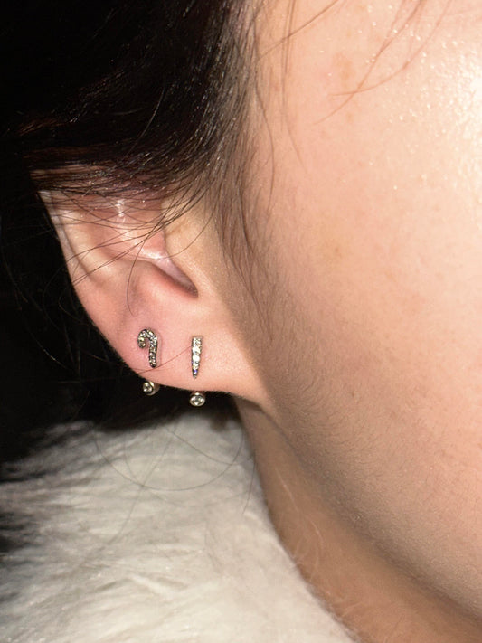 Question & Exclamation Mark Double Lobe Earrings Stack
