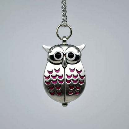 Owl Watcher Clock Necklace - Pink
