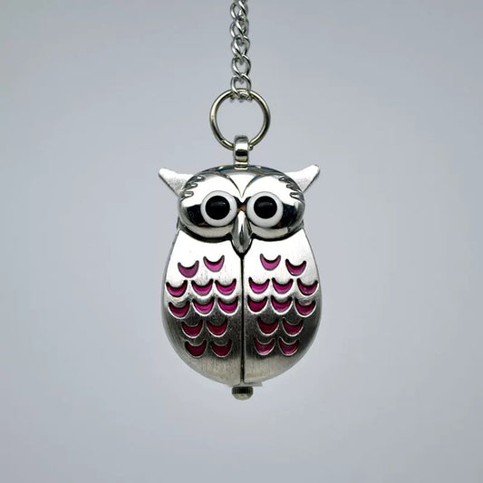 Owl Watcher Clock Necklace - Pink