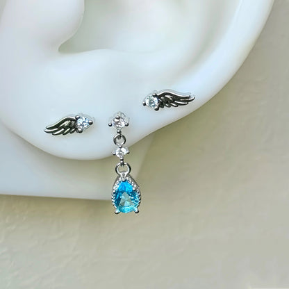 angel crystal drop triple lobe earring stack