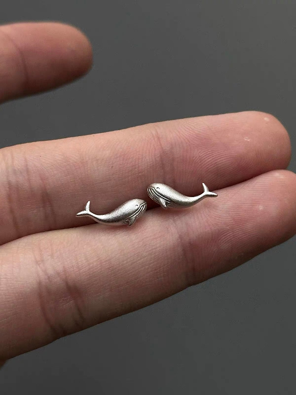 Silver Dainty Whale Stud Earrings