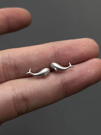 Silver Dainty Whale Stud Earrings