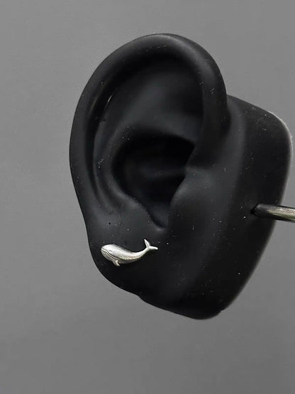 Silver Dainty Whale Stud Earrings