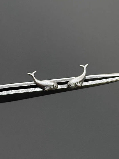 Silver Dainty Whale Stud Earrings