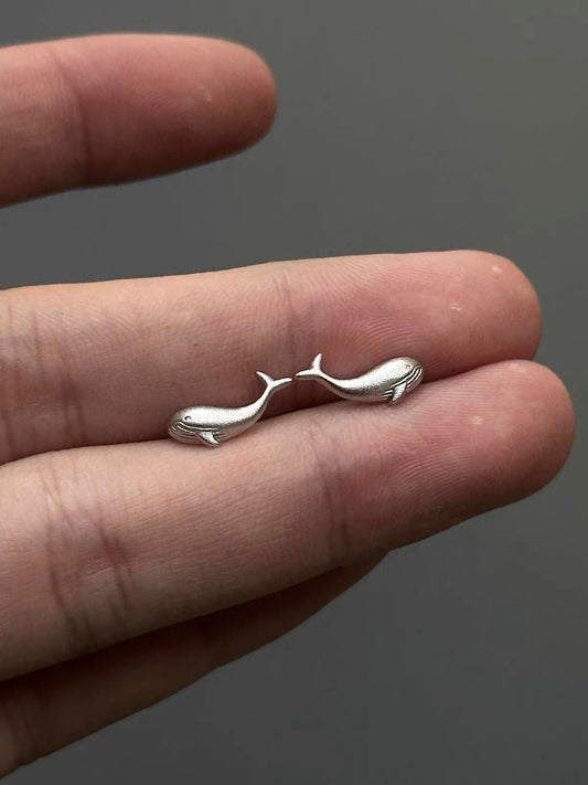 Silver Dainty Whale Stud Earrings