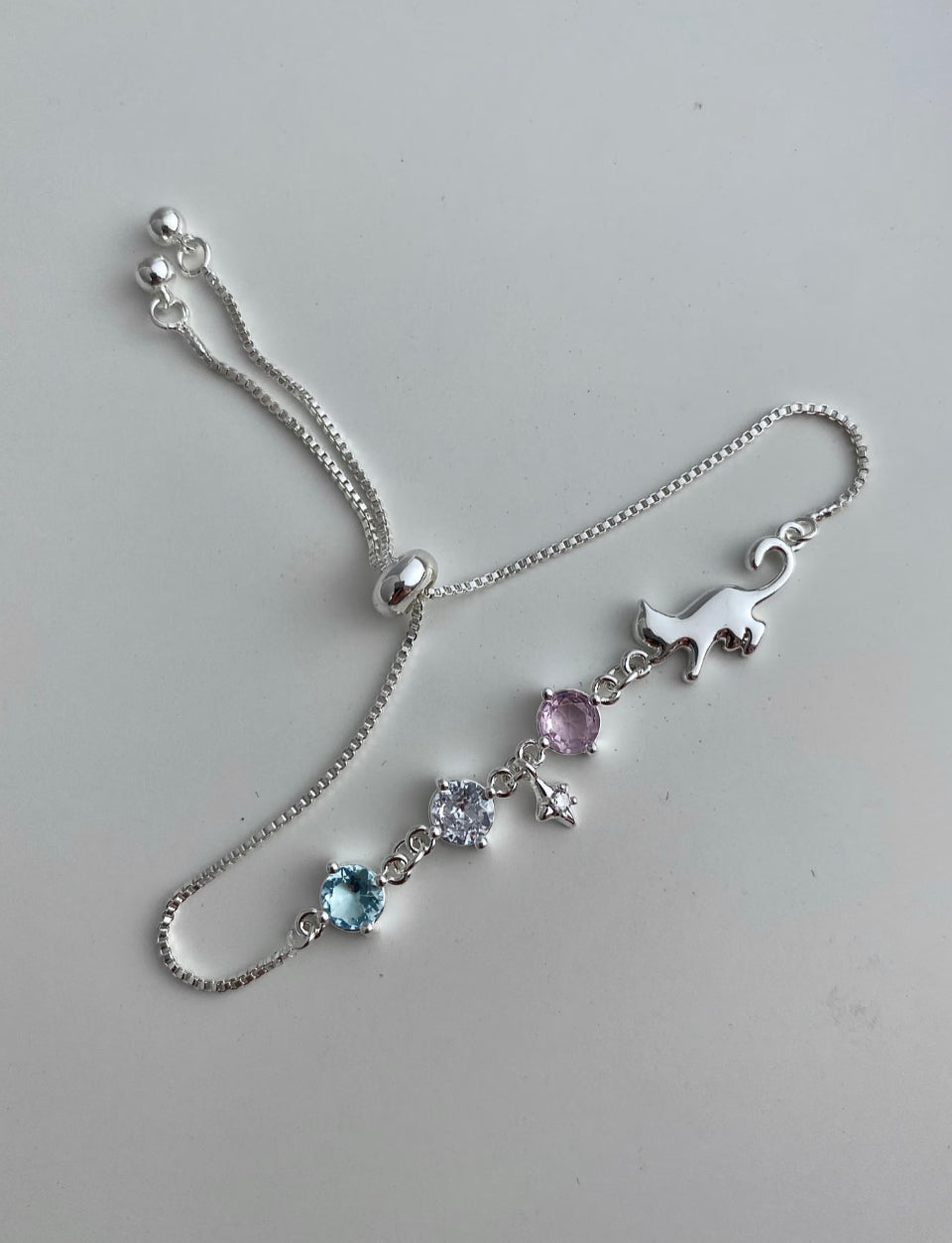 Silver Celestial Cat Bolo Bracelet