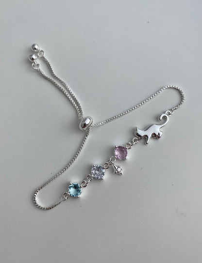 Silver Celestial Cat Bolo Bracelet
