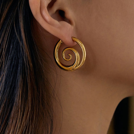 Gold Spiral Swirl Hoop Earrings