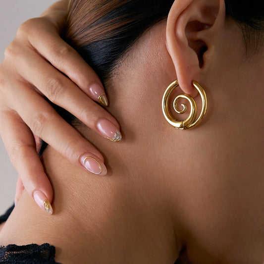 Gold Spiral Swirl Hoop Earrings