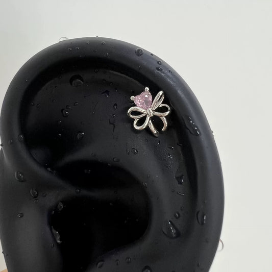 Pink Heart Bow Stud