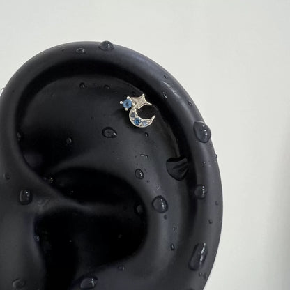 Blue Crystal Moon Silver Stud