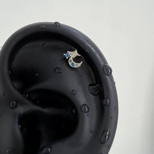 Blue Crystal Moon Silver Stud