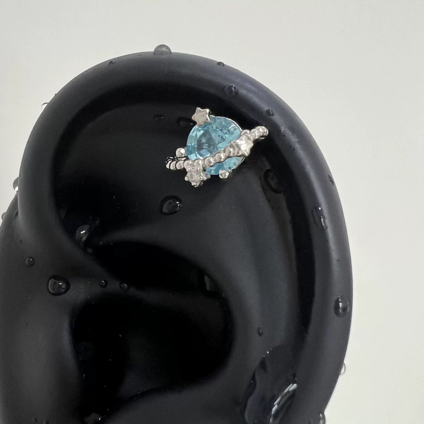 Blue Crystal Moon Silver Studs