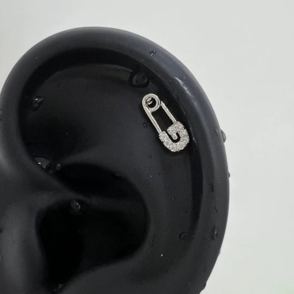 Silver Crystal Safety Pin Earrings