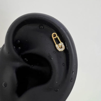 Gold Crystal Safety Pin Earrings