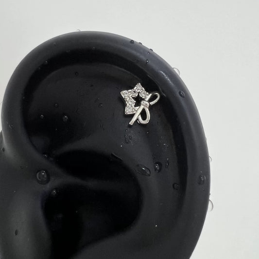 Star Ribbon Silver Earring