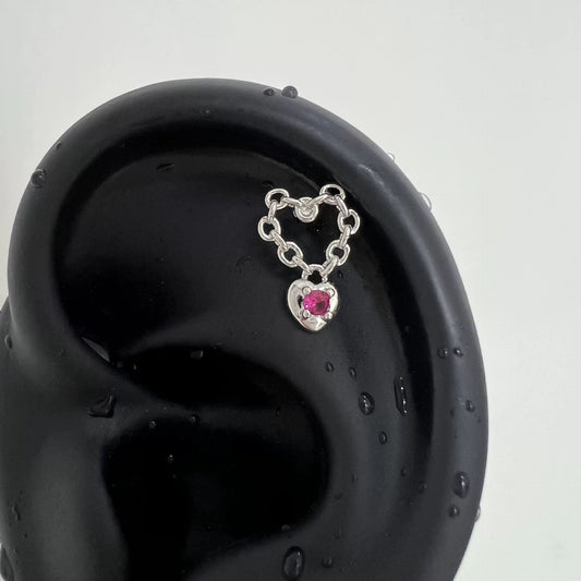 Pink Heart Chain Piercing