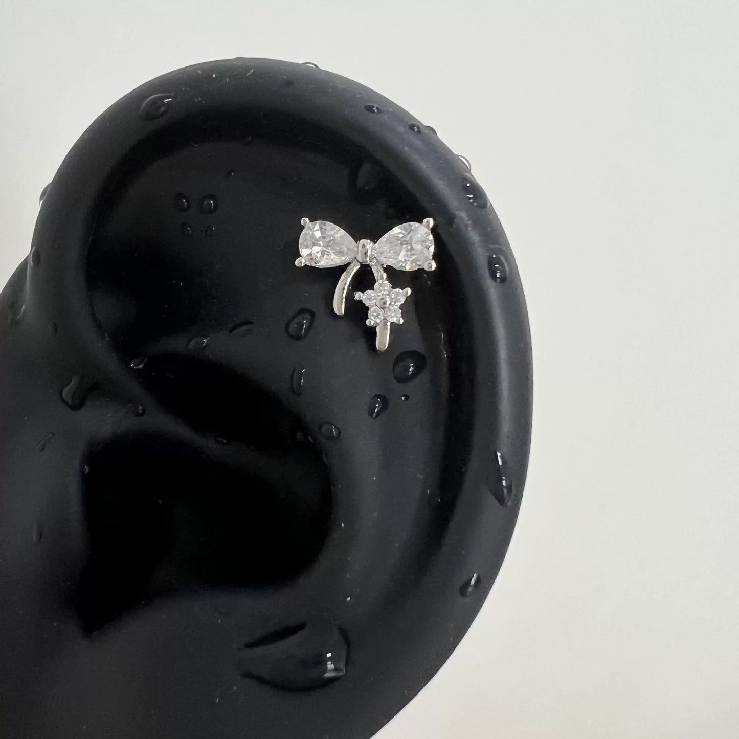 Silver Bow Flower Helix Piercing