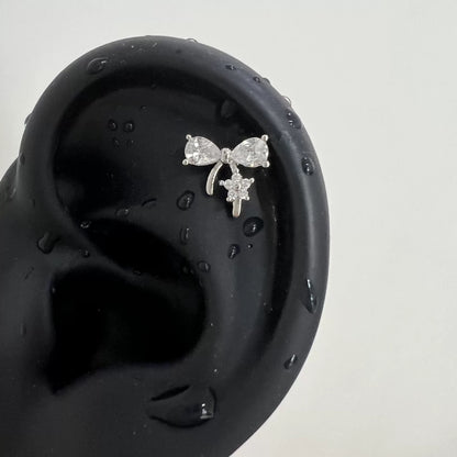 Silver Bow Flower Helix Piercing