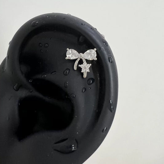 Silver Bow Flower Helix Piercing