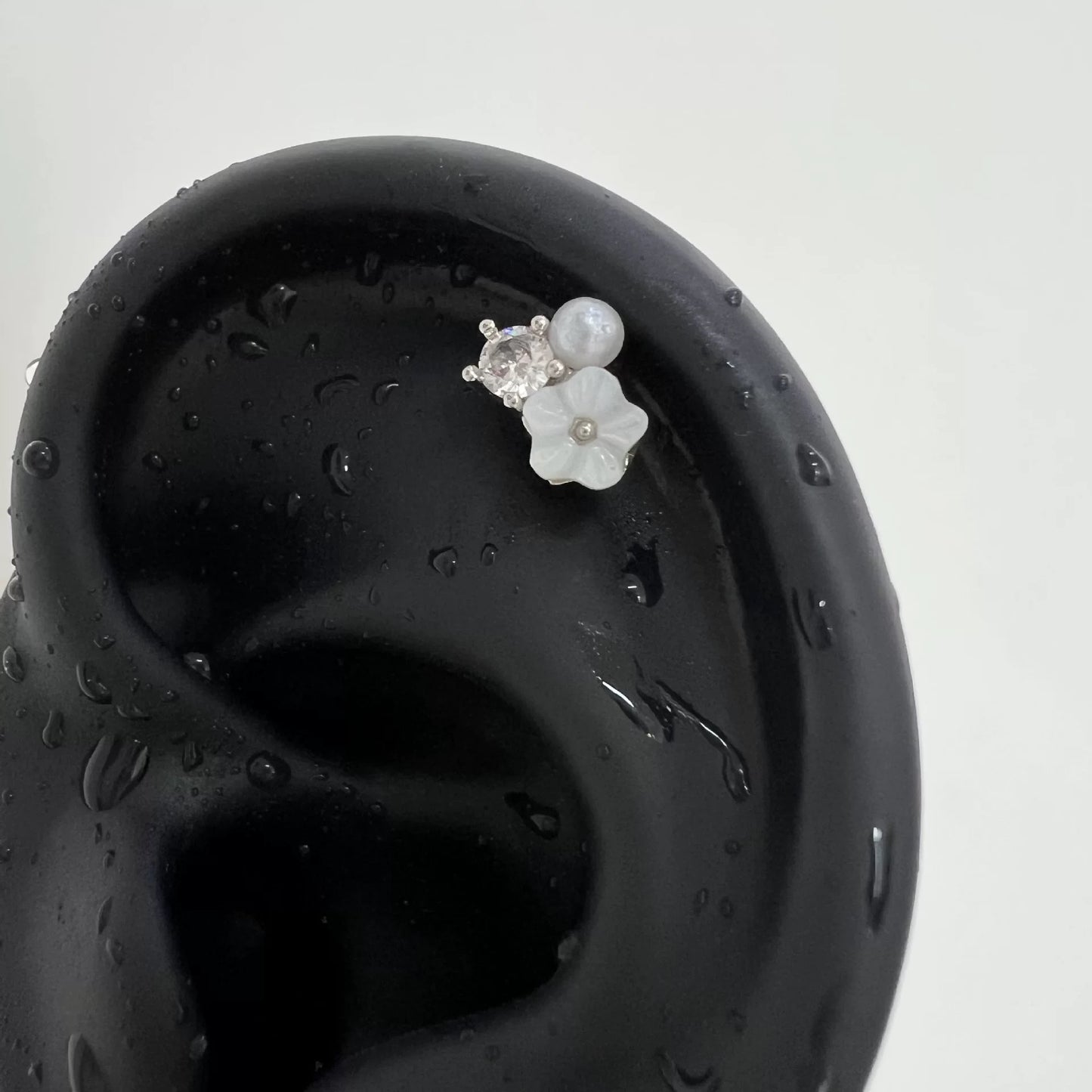 Silver Pearl Flower Piercing