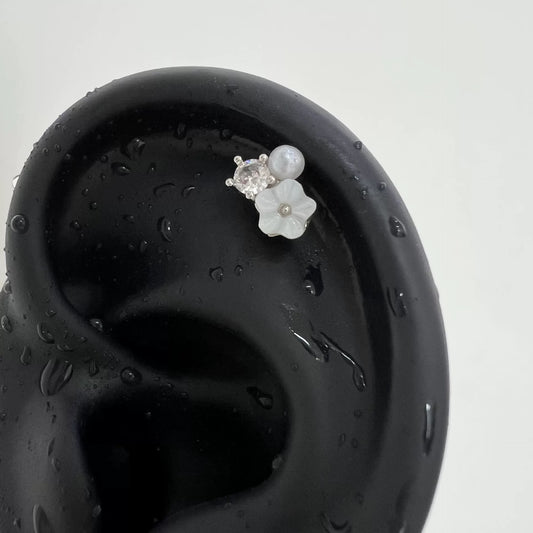 Silver Pearl Flower Piercing