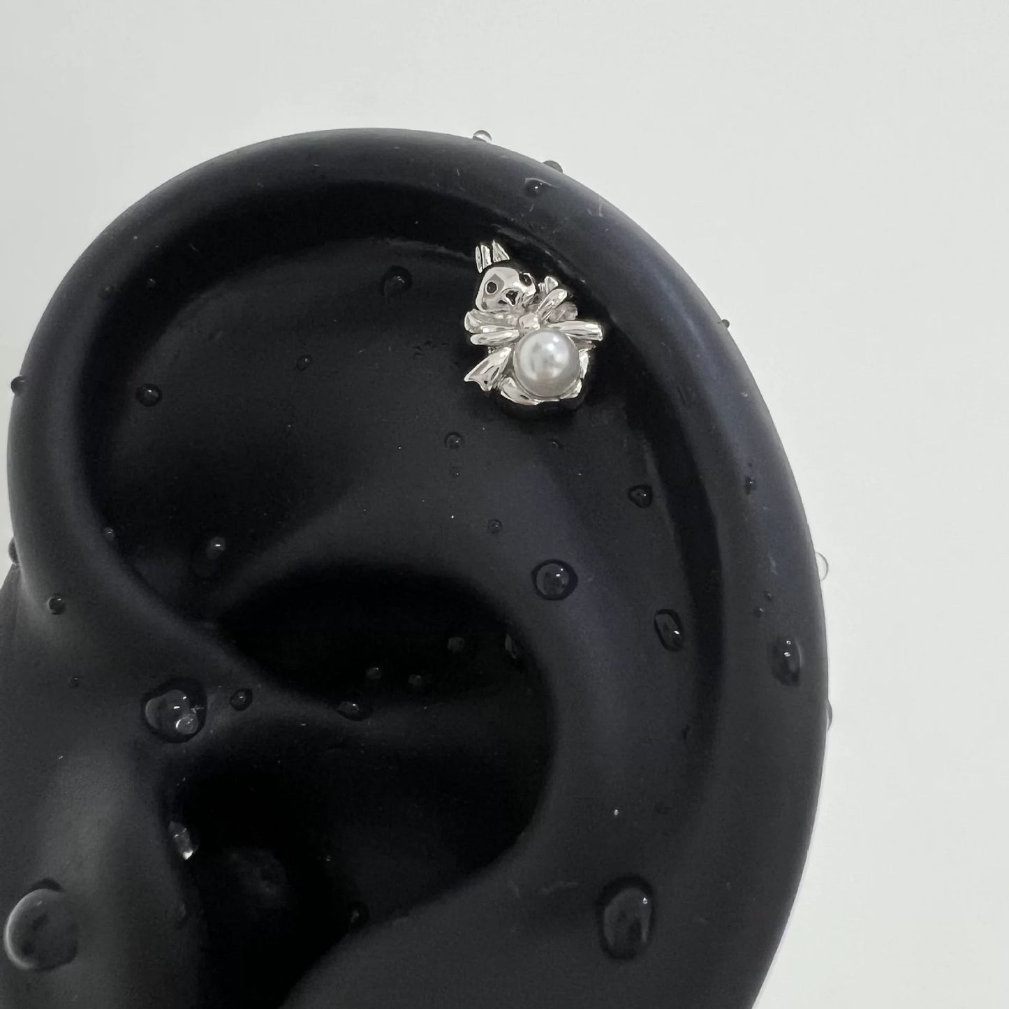 Silver Pearl Bunny Stud Earrings