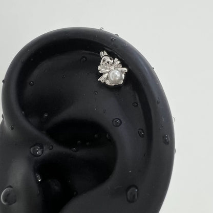 Silver Pearl Bunny Stud Earrings