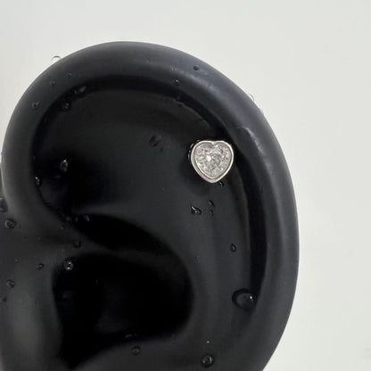 Silver Crystal Heart Stud Earrings