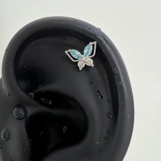 Crown Blue Butterfly Stud