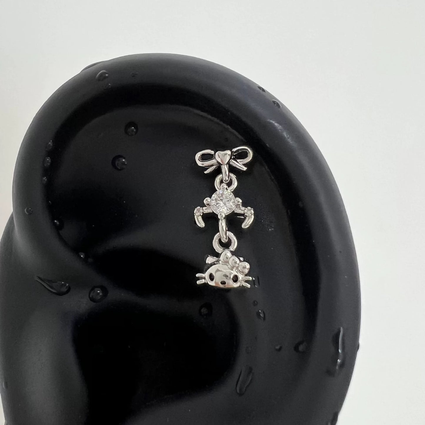 Silver Bow Kitty Dangle Earrings