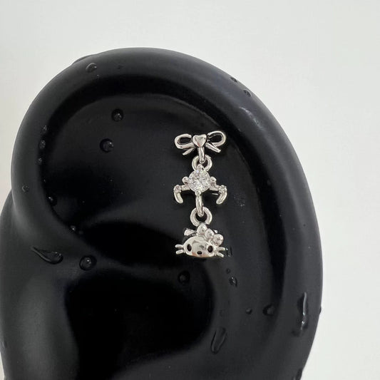 Silver Bow Kitty Dangle Earrings